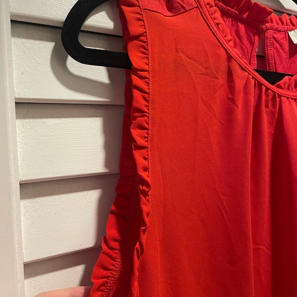 NWT Loft Mixed Media Ruffle Shell, Size L, Red - Picture 3 of 4